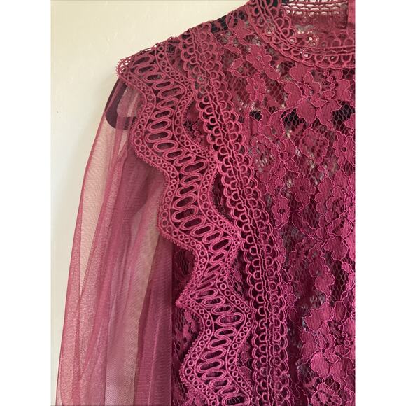 Fairy Women's Whimsy Sheer Lace Romantic Size Medium Blouse Red NWT Zip-Up Back - Picture 11 of 16